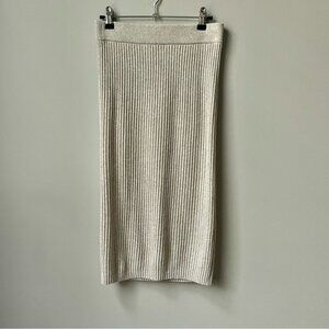 Gap Ribbed Knit Sweater Skirt Women's XS Tan Pull On Fitted Midi Fall Winter